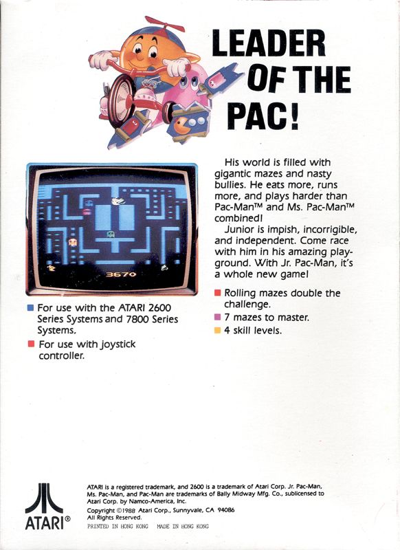 Back Cover for Jr. Pac-Man (Atari 2600) (1988 release)
