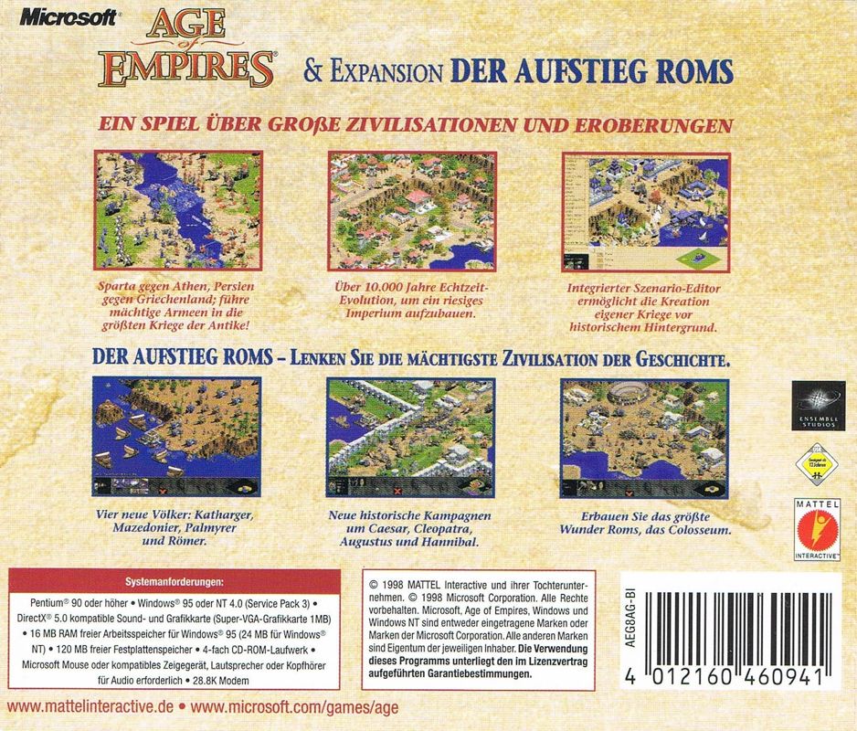 Back Cover for Age of Empires: Gold Edition (Windows) (Mattel Interactive / Software Pyramide release)
