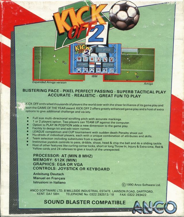 Back Cover for Kick Off 2 (DOS)
