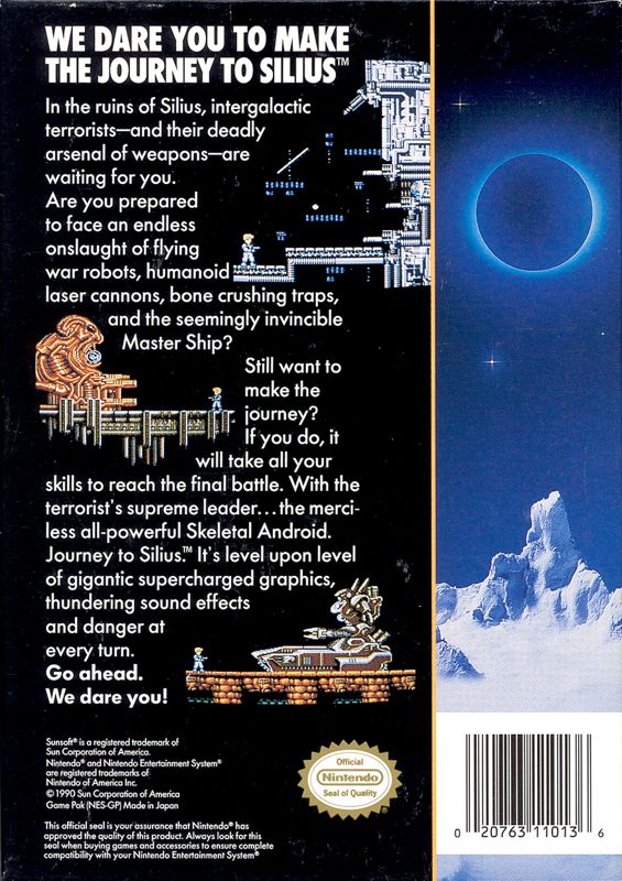 Back Cover for Journey to Silius (NES)