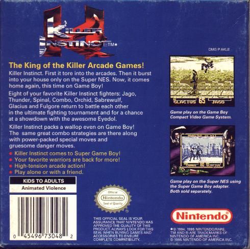 Back Cover for Killer Instinct (Game Boy)