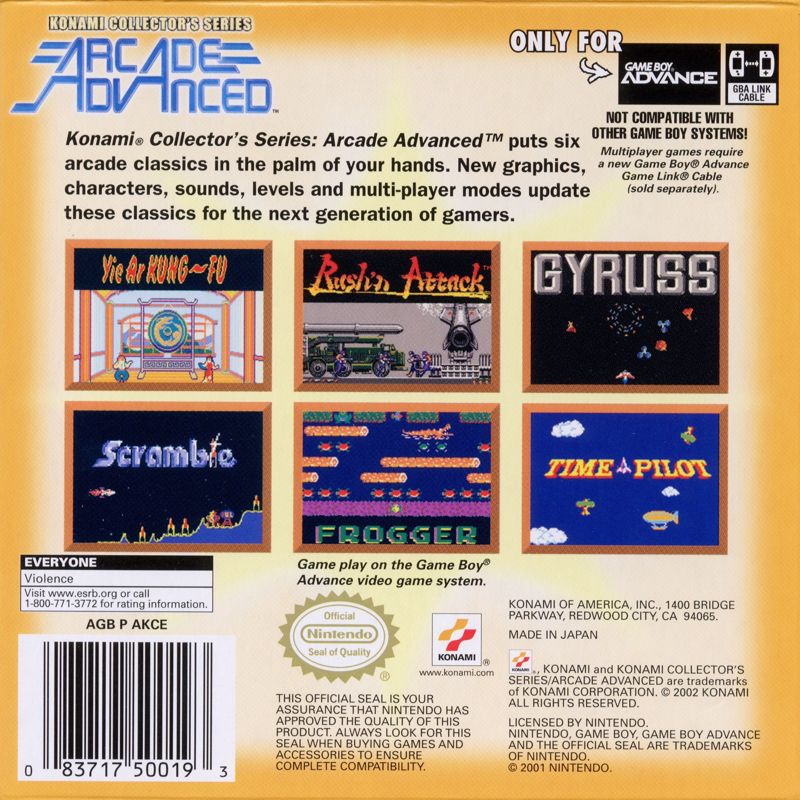 Back Cover for Konami Collector's Series: Arcade Advanced (Game Boy Advance)