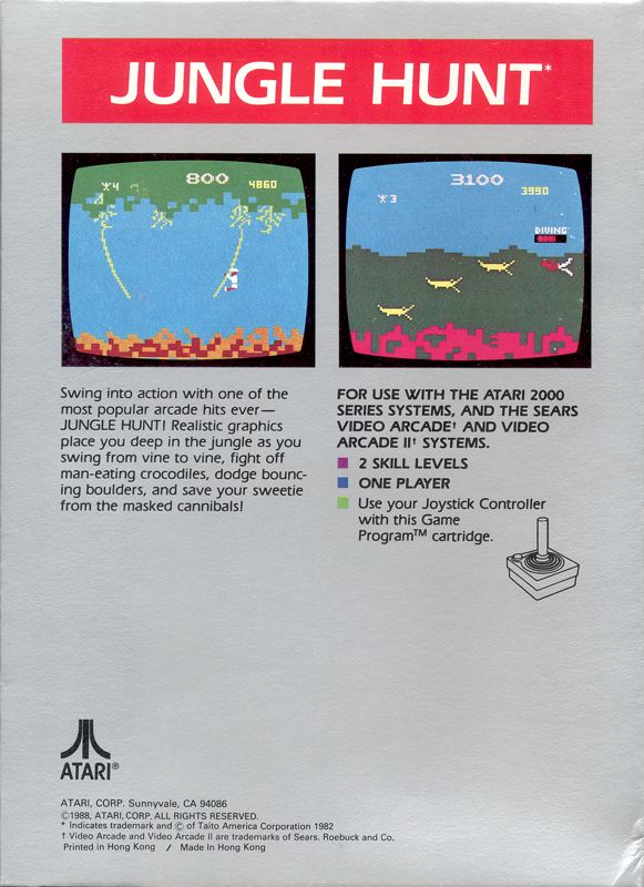 Back Cover for Jungle Hunt (Atari 2600) (1988 Re-Release)