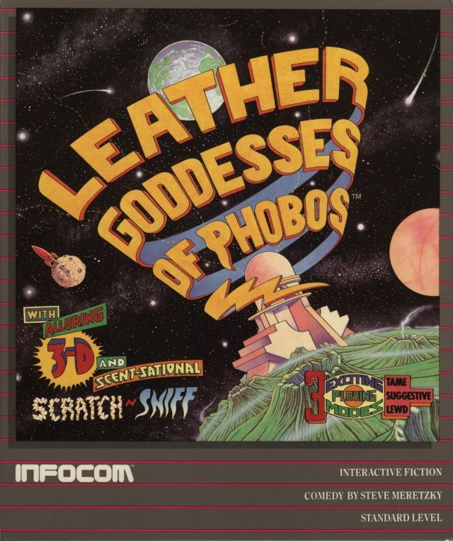Front Cover for Leather Goddesses of Phobos (DOS): Alternate, without requirements sticker