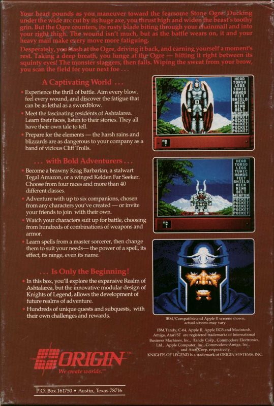 Back Cover for Knights of Legend (DOS)