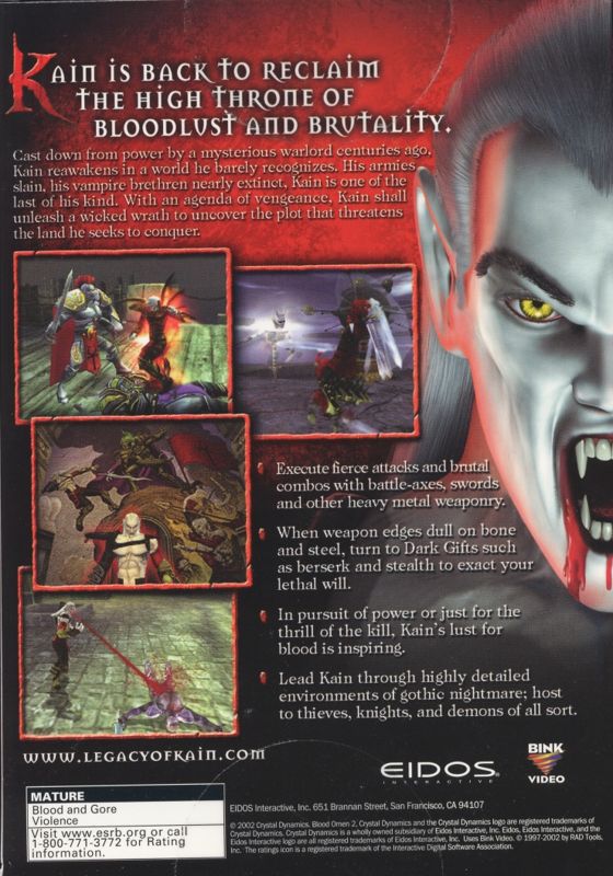 Back Cover for The Legacy of Kain Series: Blood Omen 2 (Windows)