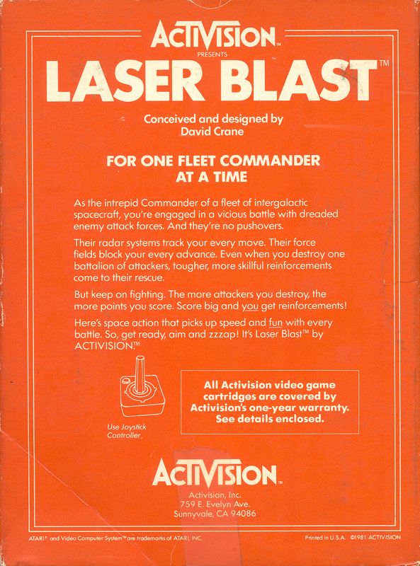 Back Cover for Laser Blast (Atari 2600)