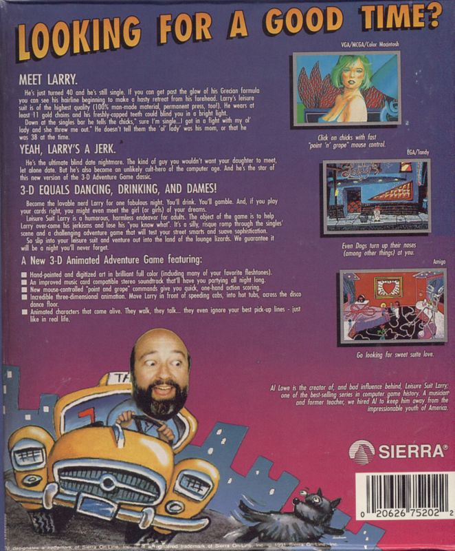 Back Cover for Leisure Suit Larry 1: In the Land of the Lounge Lizards (DOS)