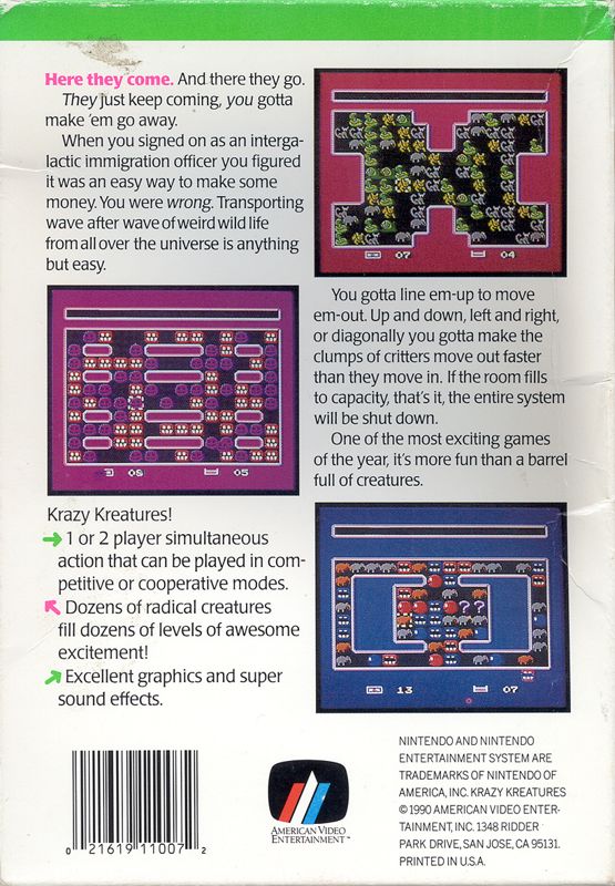 Back Cover for Krazy Kreatures (NES)