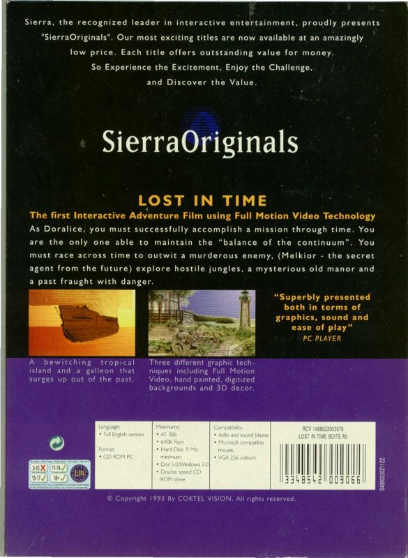 Back Cover for Lost in Time (DOS and Windows 3.x) (SierraOriginals release)