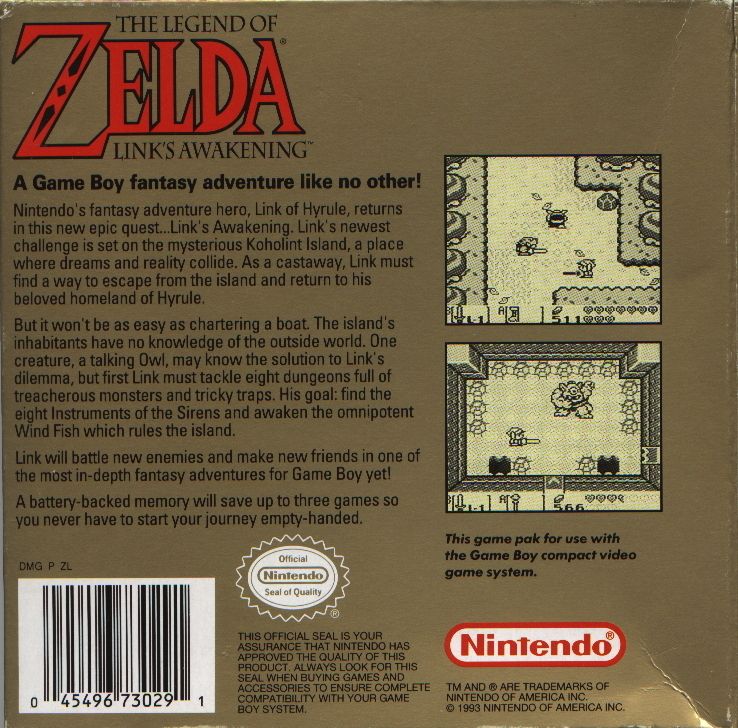 Back Cover for The Legend of Zelda: Link's Awakening (Game Boy)