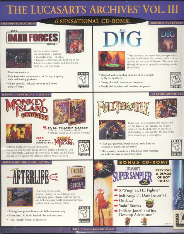 Back Cover for The LucasArts Archives: Vol. III (DOS and Windows)