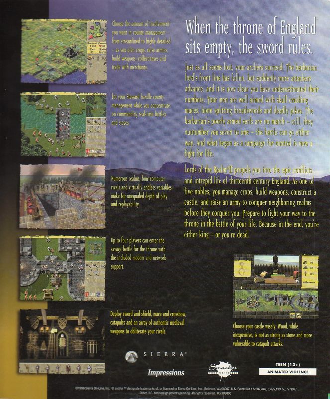 Back Cover for Lords of the Realm II (DOS and Windows)