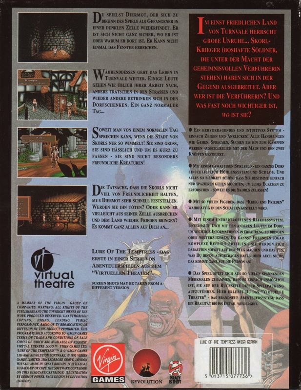 Back Cover for Lure of the Temptress (Amiga)