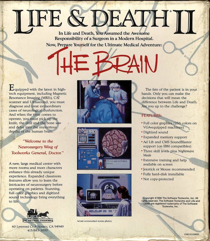 Back Cover for Life & Death II: The Brain (DOS)