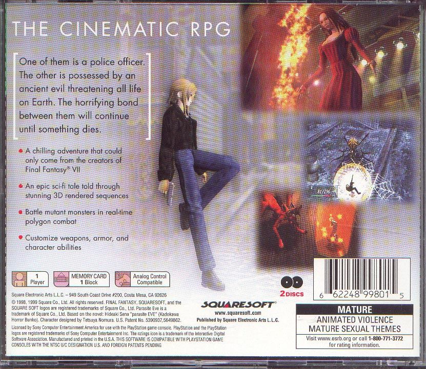 Back Cover for Parasite Eve (PlayStation) (Greatest Hits Version)