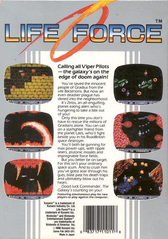 Back Cover for Life Force (NES)