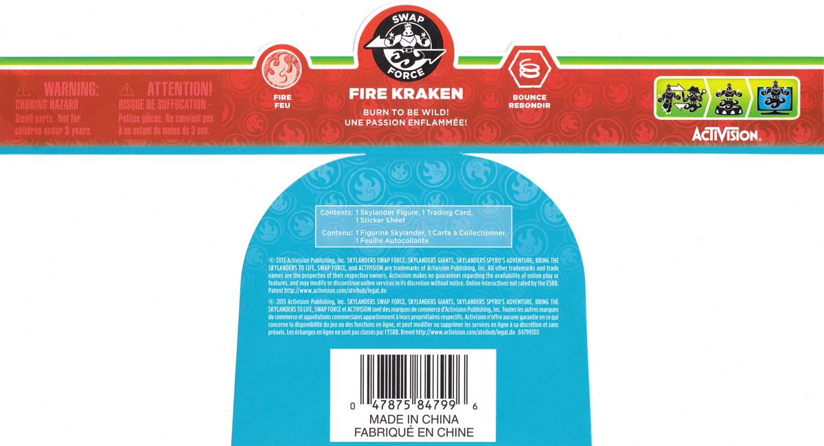 Other for Skylanders: Swap Force - Fire Kraken (Nintendo 3DS and PlayStation 3 and PlayStation 4 and Wii and Wii U and Xbox 360 and Xbox One): Product Label