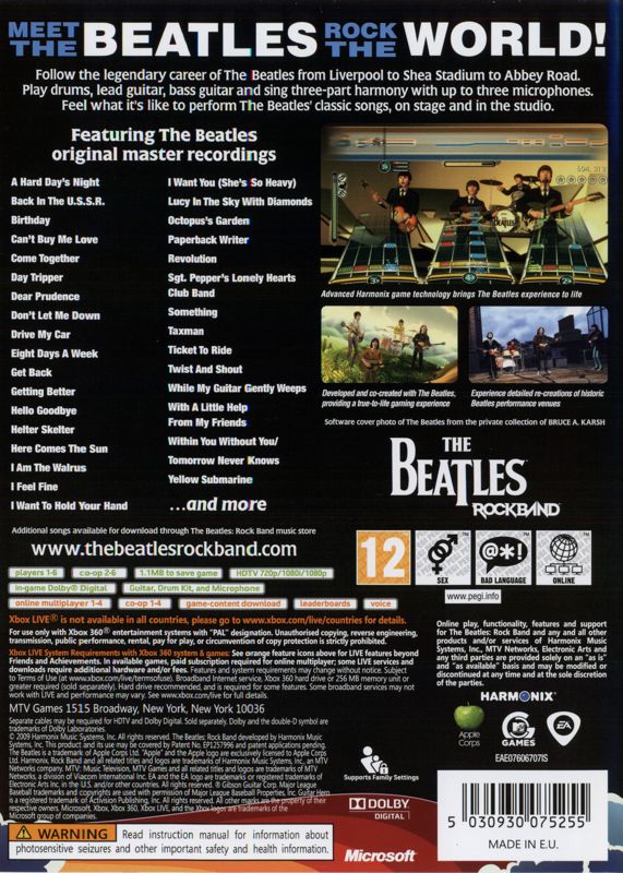 Back Cover for The Beatles: Rock Band (Xbox 360)