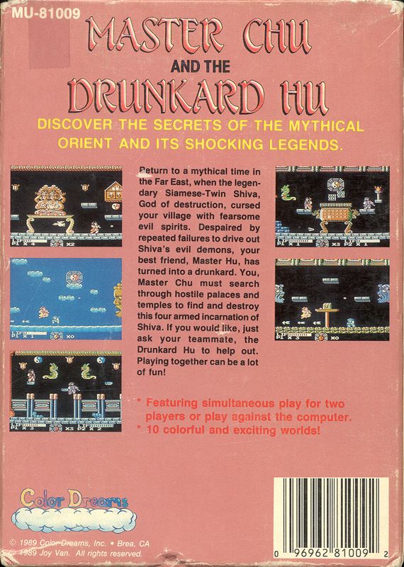 Back Cover for Master Chu And The Drunkard Hu (NES)