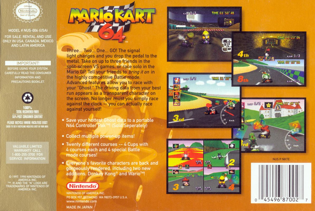 Back Cover for Mario Kart 64 (Nintendo 64) (Players Choice)