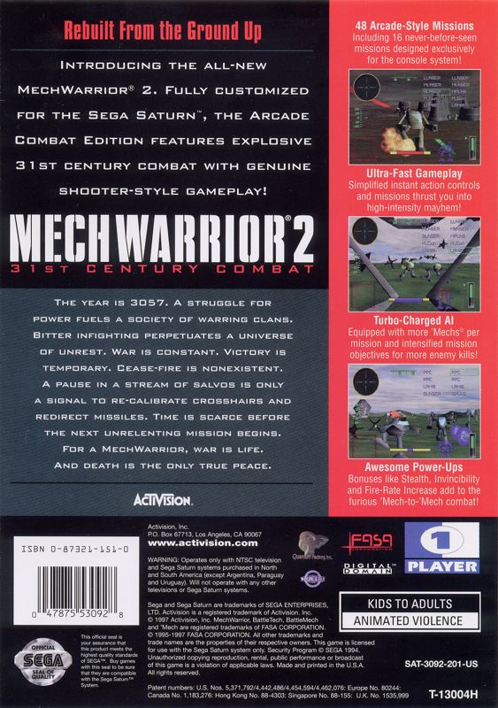 Back Cover for MechWarrior 2: 31st Century Combat (SEGA Saturn)