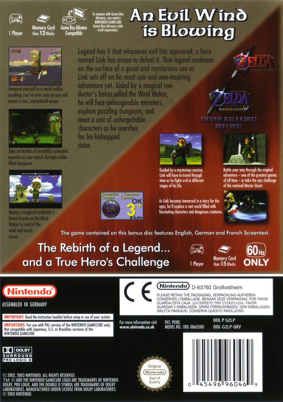 Back Cover for The Legend of Zelda: The Wind Waker (Limited Edition) (GameCube)
