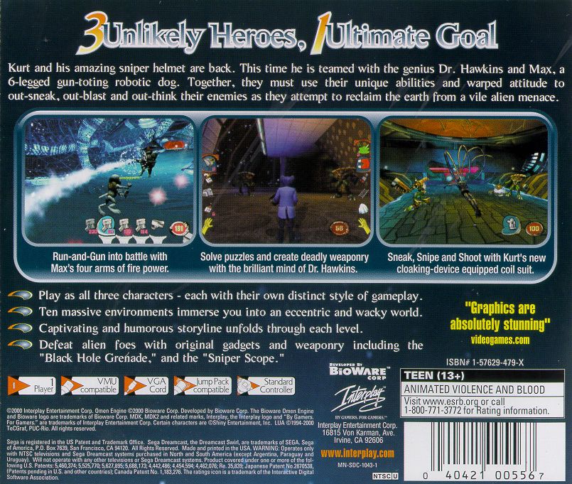 Back Cover for MDK 2 (Dreamcast)