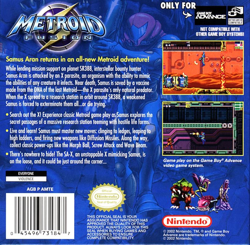 Back Cover for Metroid Fusion (Game Boy Advance)