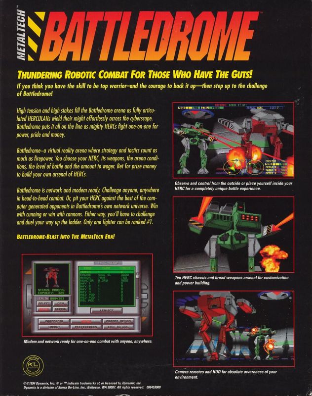 Back Cover for Metaltech: Battledrome (DOS) (Floppy release)
