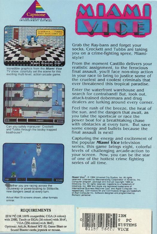 Back Cover for Miami Vice (DOS)