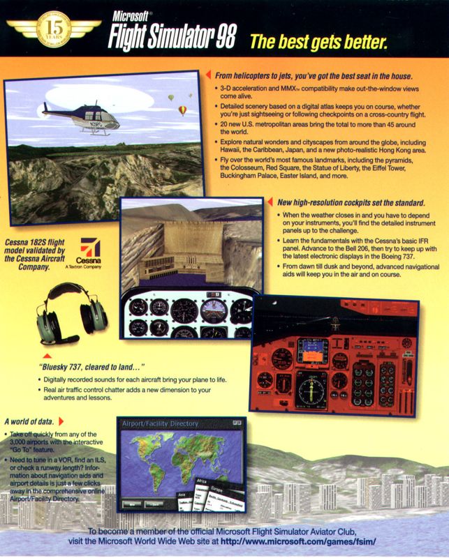 Inside Cover for Microsoft Flight Simulator 98 (Windows): Left Flap