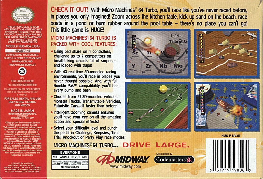 Back Cover for Micro Machines 64 Turbo (Nintendo 64)