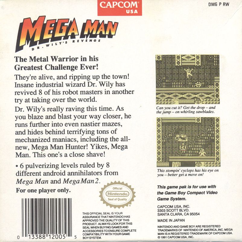 Back Cover for Mega Man: Dr. Wily's Revenge (Game Boy)