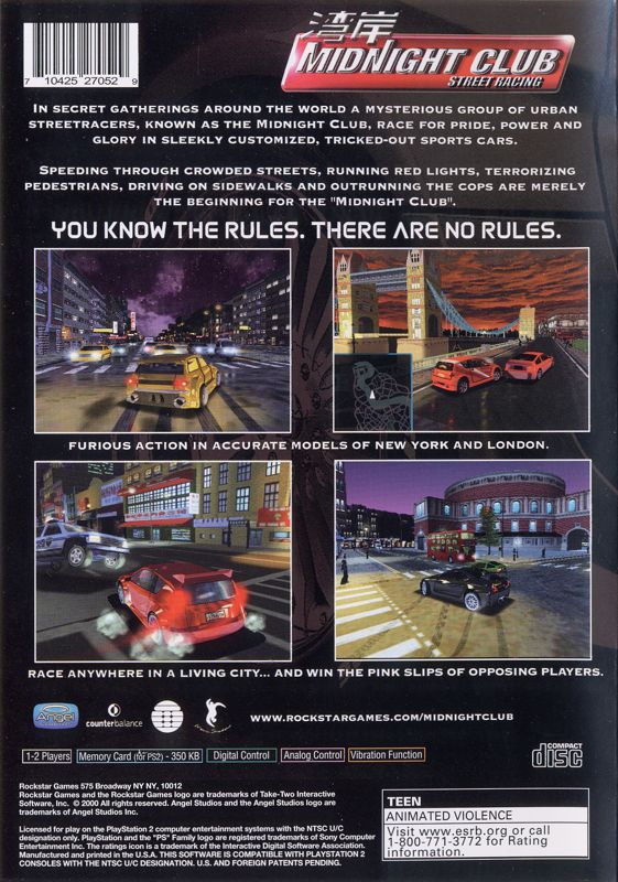 Back Cover for Midnight Club: Street Racing (PlayStation 2)