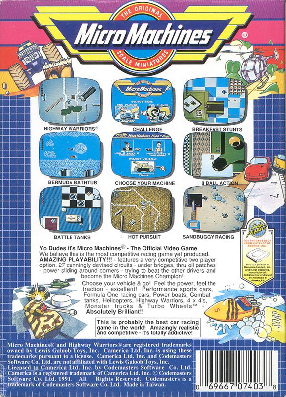Back Cover for Micro Machines (NES)