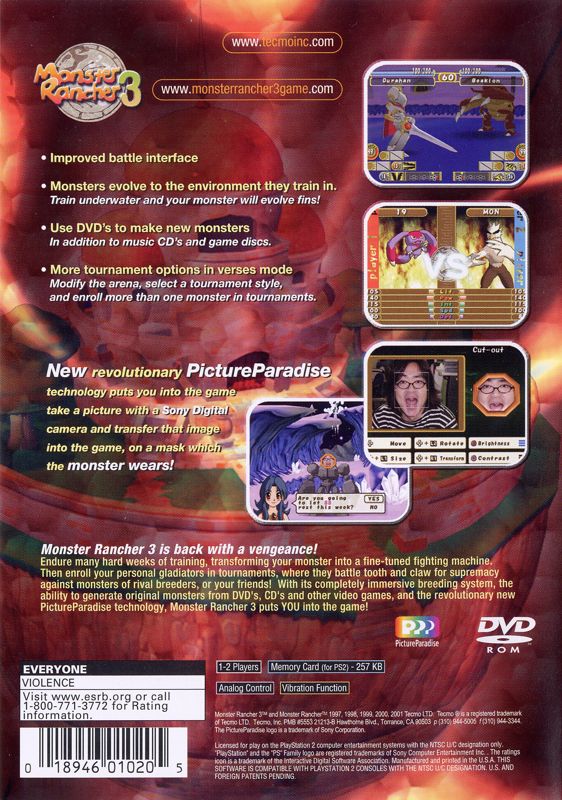 Back Cover for Monster Rancher 3 (PlayStation 2)