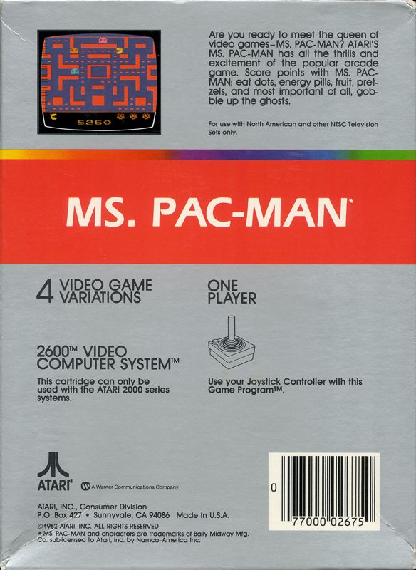Back Cover for Ms. Pac-Man (Atari 2600)