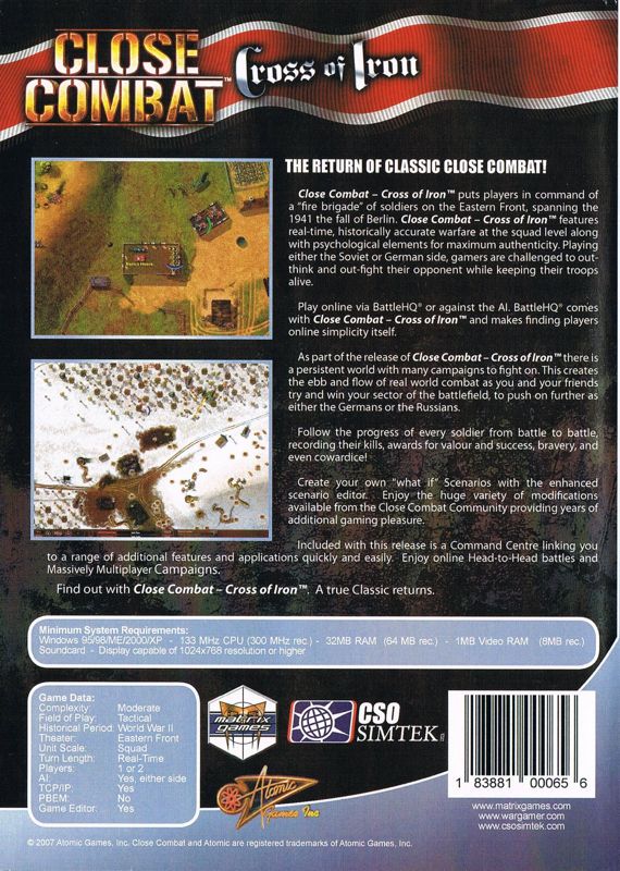 Back Cover for Close Combat: Cross of Iron (Windows)