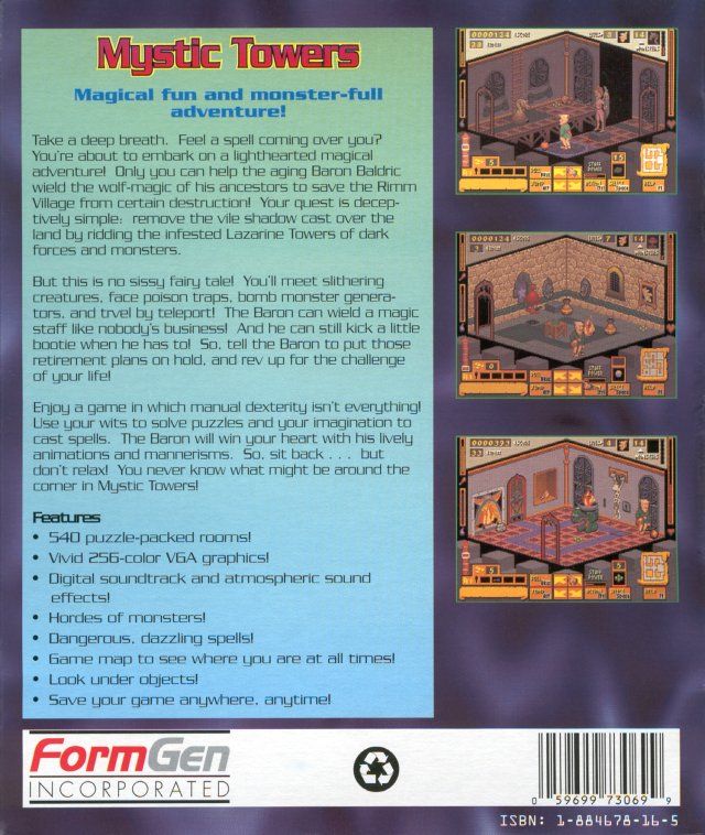 Back Cover for Mystic Towers (DOS) (3.5" floppy release)