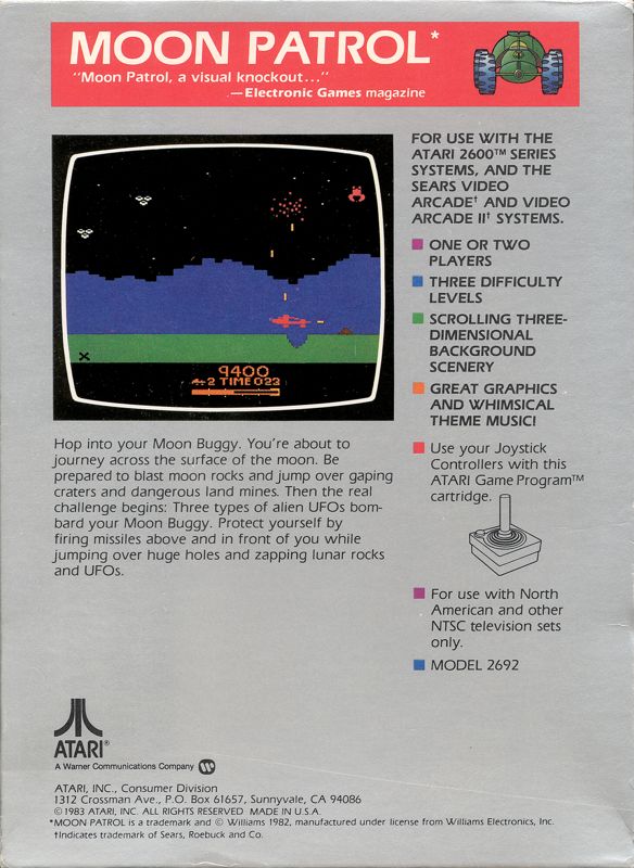 Back Cover for Moon Patrol (Atari 2600) (1983 Release)