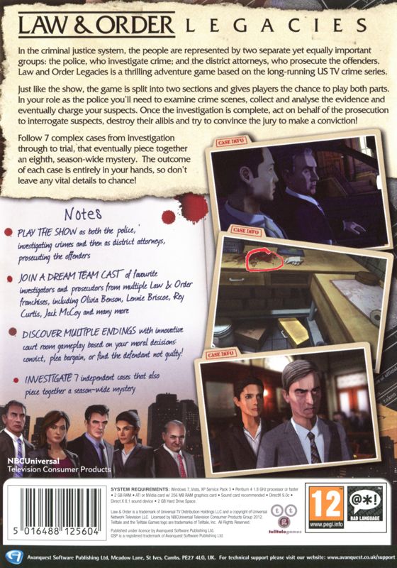 Back Cover for Law & Order: Legacies (Windows)