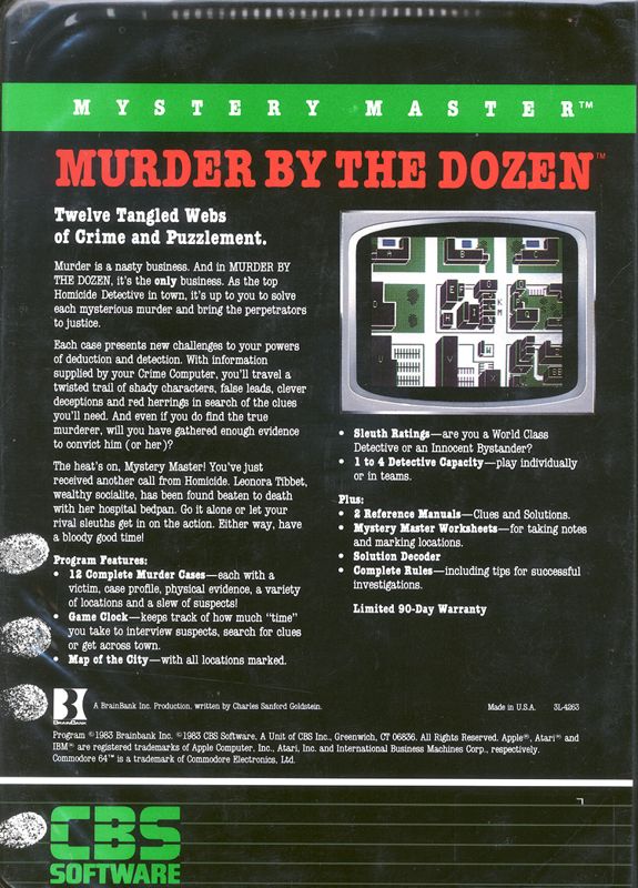 Back Cover for Mystery Master: Murder by the Dozen (DOS) (CBS release)