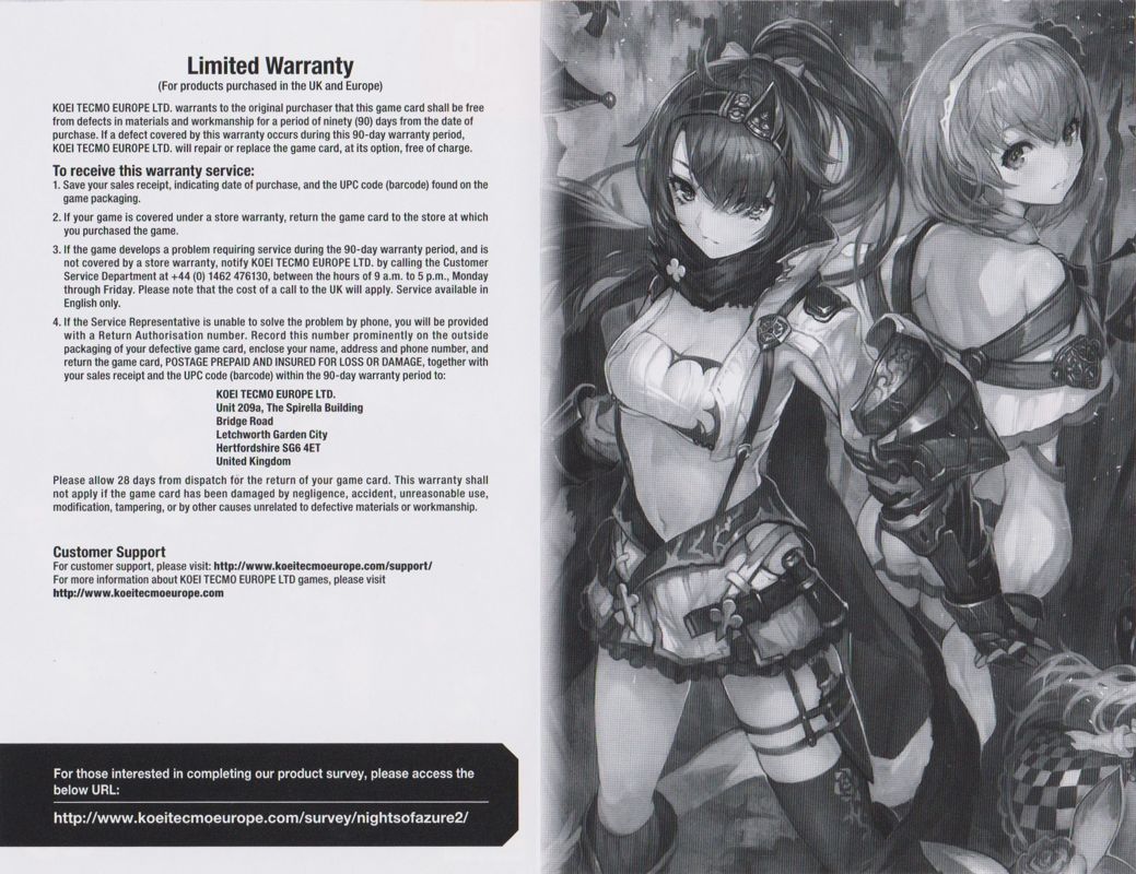 Inside Cover for Nights of Azure 2: Bride of the New Moon (Nintendo Switch): Complete
