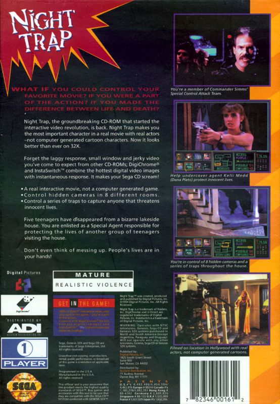 Back Cover for Night Trap (SEGA 32X): Sega CD 32X