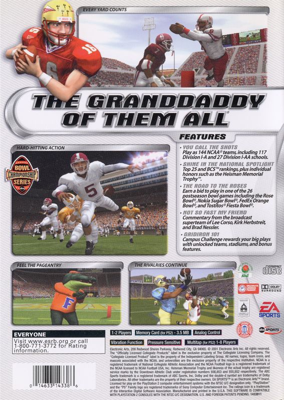 Back Cover for NCAA Football 2002 (PlayStation 2)