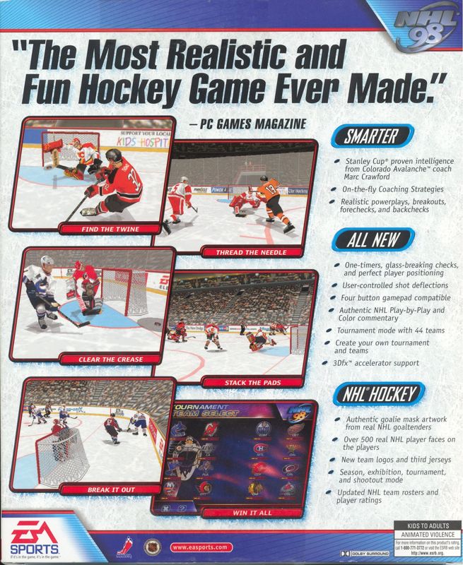 Back Cover for NHL 98 (Windows)