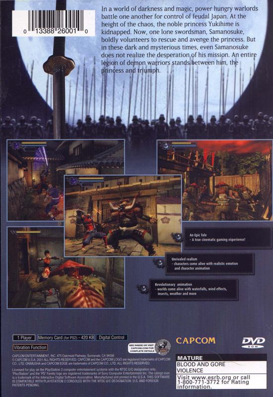 Back Cover for Onimusha: Warlords (PlayStation 2)