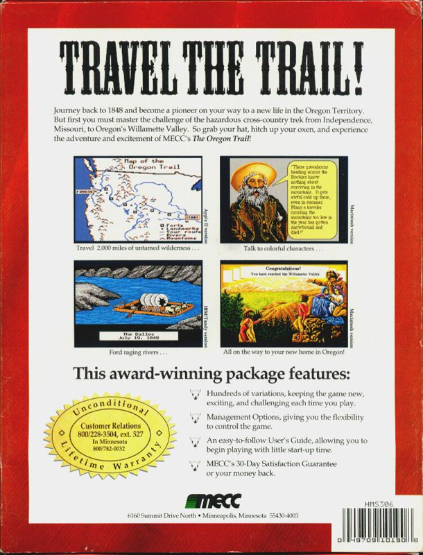 Back Cover for The Oregon Trail (DOS)
