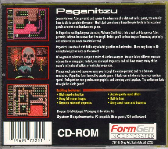 Back Cover for Paganitzu (DOS) (FormGen release)